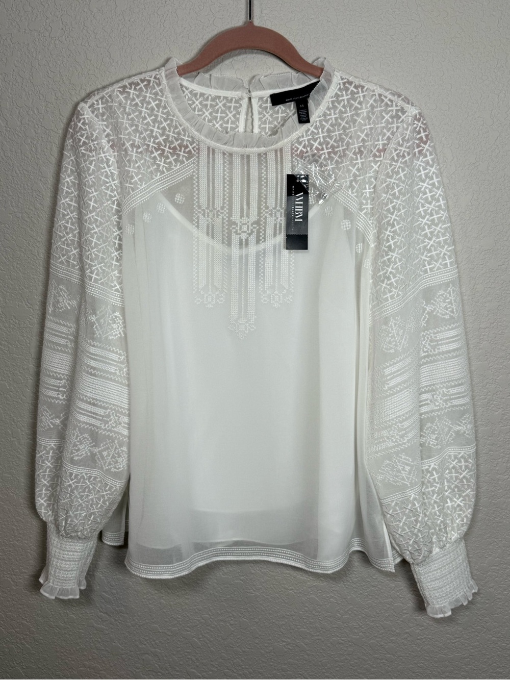 White House Black Market White Embroidered Lace-Panel Blouse - Picture 2 of 7